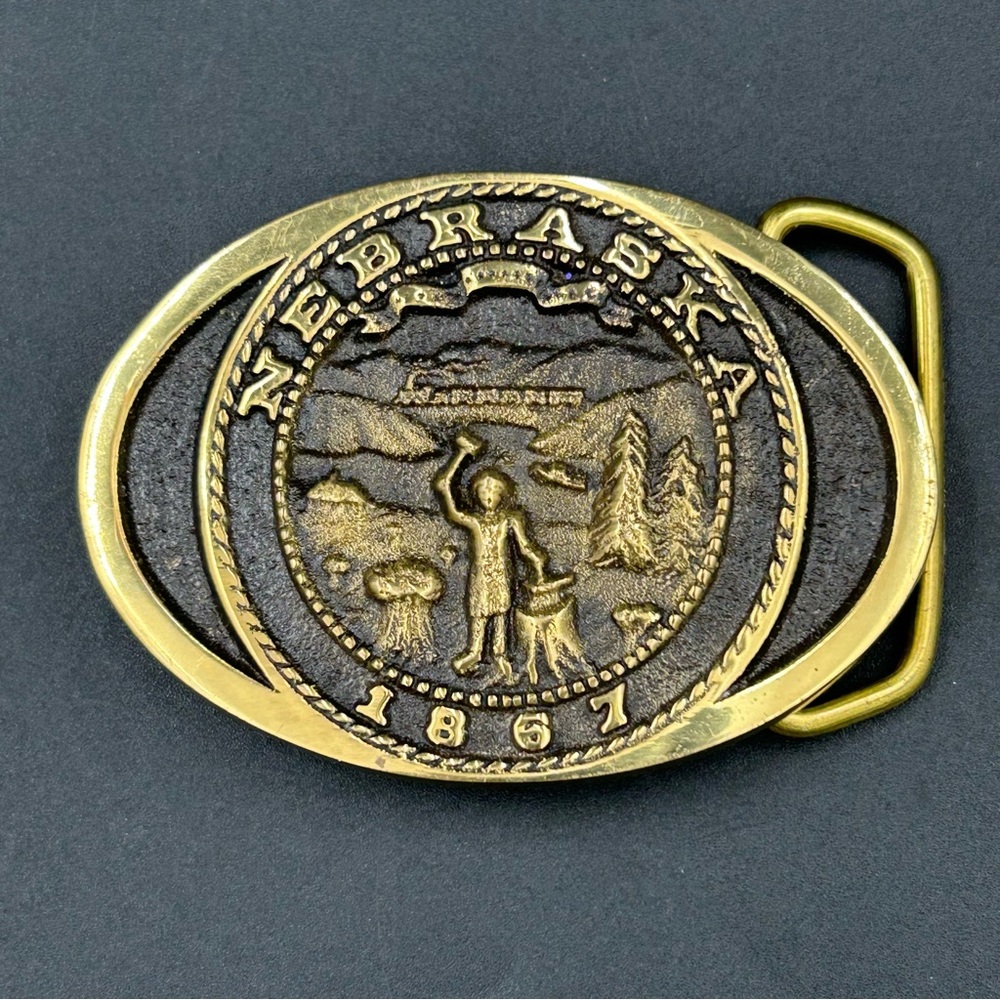 1977 Heritage Mint Nebraska 1867 Solid Brass Belt Buckle Usa Bc-3238